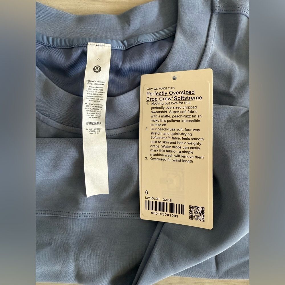 Lululemon Softstreme Perfectly Oversized Cropped Crew BLUE 6 NWT IN PACKAGE - Picture 6 of 7